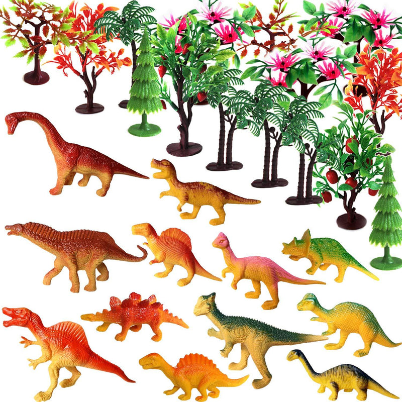 Dinosaur Cake Decorations, OrgMemory Miniature Trees with Base, Dinosaur Toys, Plastic Trees for Projects or Cake Decorating (12 pcs Dinosaurs and Trees) 12 pcs Dinosaurs and Trees - PawsPlanet Australia
