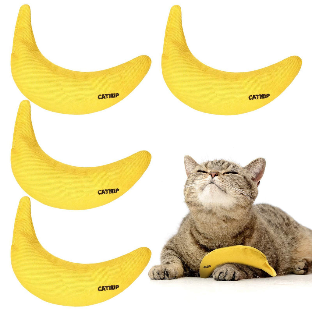 Sotiff 4 Pieces Catnip Toys Yellow Banana Cat Chew Catnip Toys Kitten Interactive Toy Reliable Catnip Filled Cat Toys for Indoor Cats Kittens Chewing Biting Grinding Claw - PawsPlanet Australia