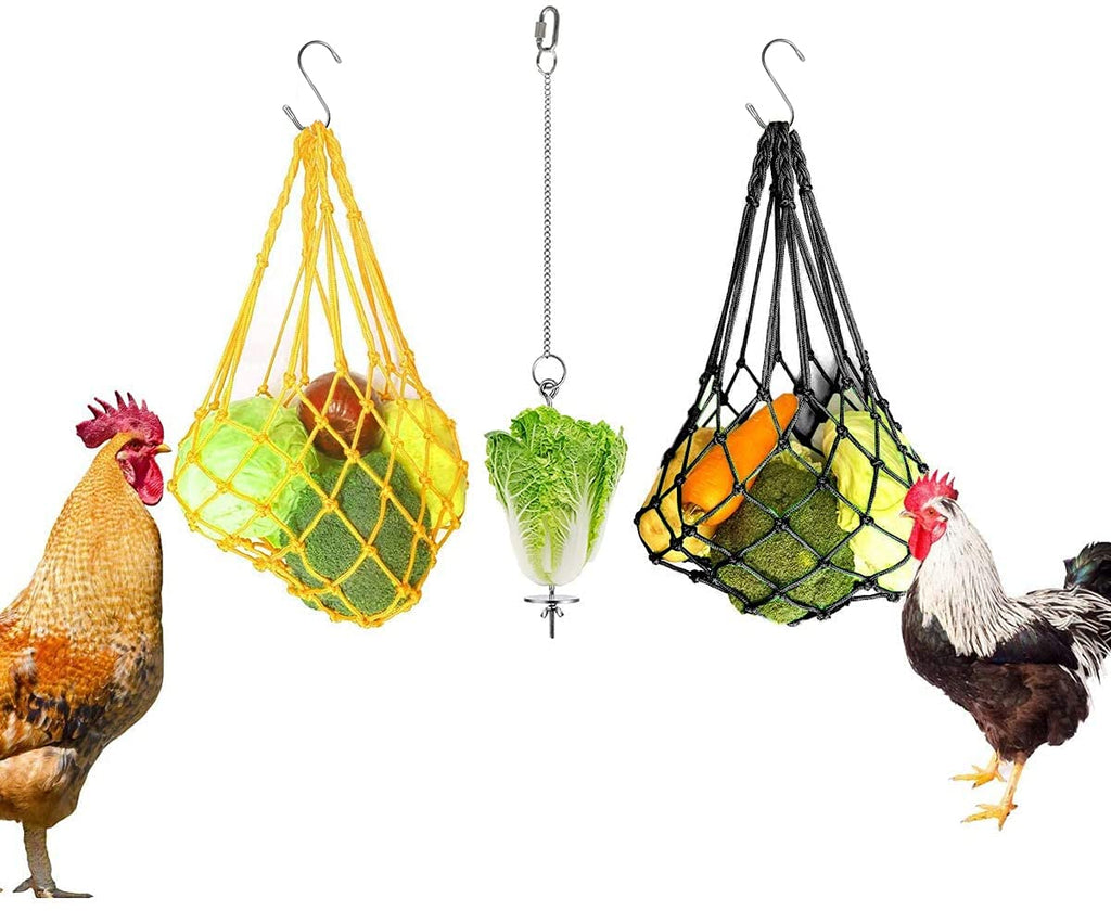 MQUPIN Chicken Vegetable String Bag Fruit Holder,Stainless Steel Hanging Feeder Toy for Hens Chicken Large Birds Pet Feeding Tool - PawsPlanet Australia