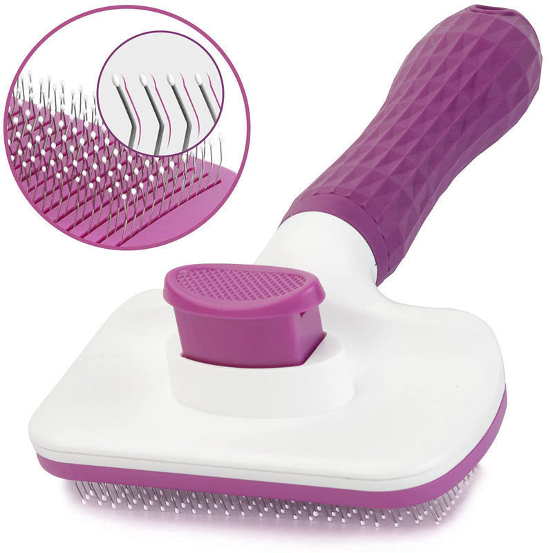 TIMINGILA Self Cleaning Slicker Brush for Dogs and Cats,Pet Grooming Tool,Removes Undercoat,Shedding Mats and Tangled Hair ,Dander,Dirt, Massages particle,Improves Circulation cat-Purple - PawsPlanet Australia