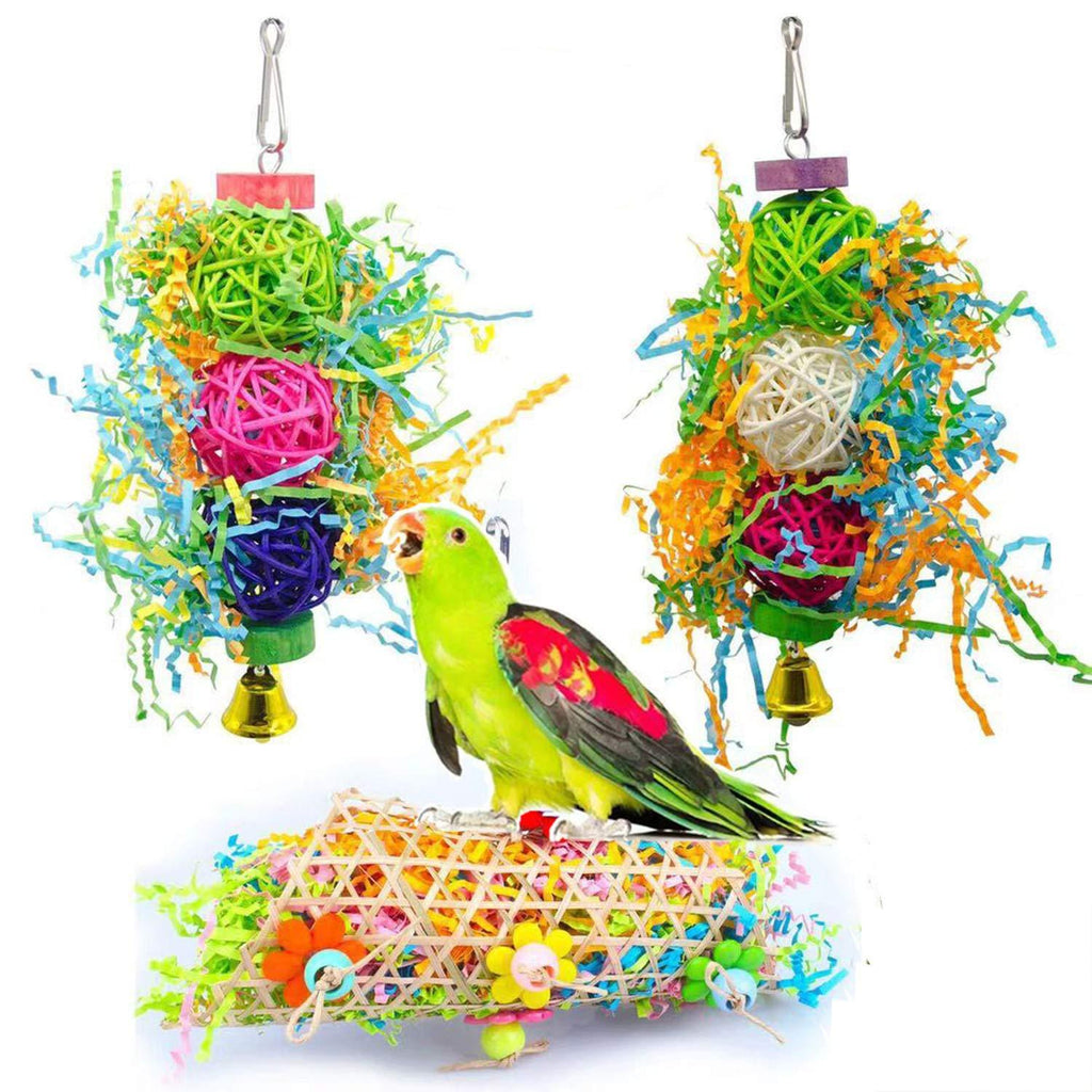 3PCS Bird Chewing Toys, Foraging Shredder Toy, Multi Color Parrot Cage Shredder Toy, Bird Loofah Toys, Foraging Hanging Toy, Bird Shredder Toys for Finch,Budgie,Parakeets,Cockatiels, Conures - PawsPlanet Australia