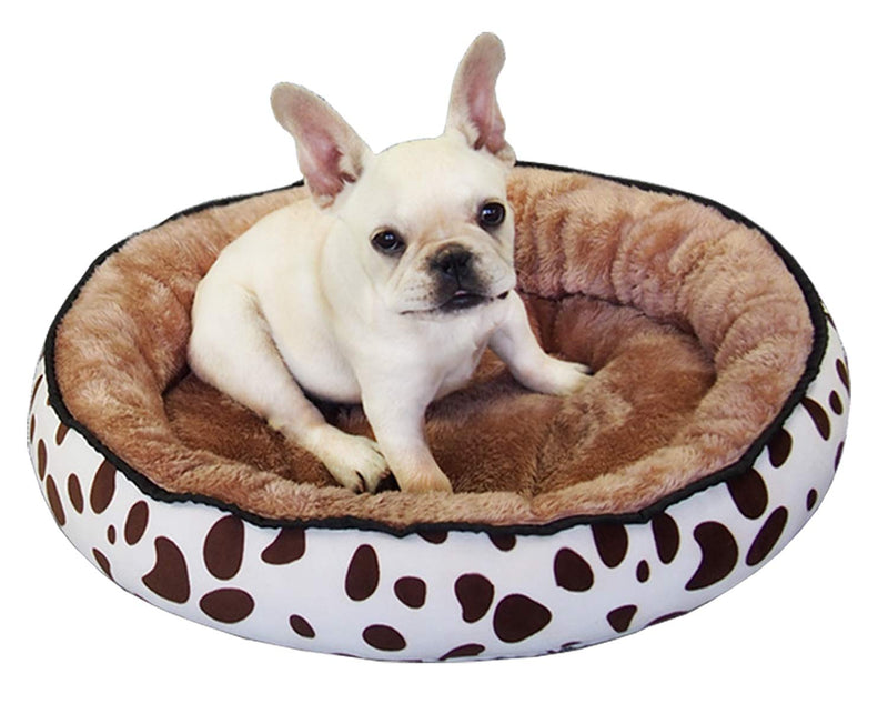 Cow Print Dog Bed for Small Dogs Oval Calming Cat Beds Washable Soft Plush Warming Pet Sleep Bed, Non Slip Bottom S (16''X12'') Brown Brown Cow Print - PawsPlanet Australia