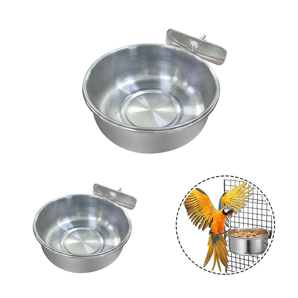 2 Pieces Bird Parrot Feeder Food Bowl Stainless Steel Feeding Dish Hanging Water Cups Small Animal Cage Bowl with Clamp Holder for Bird Parrot Rabbit Hamster - PawsPlanet Australia