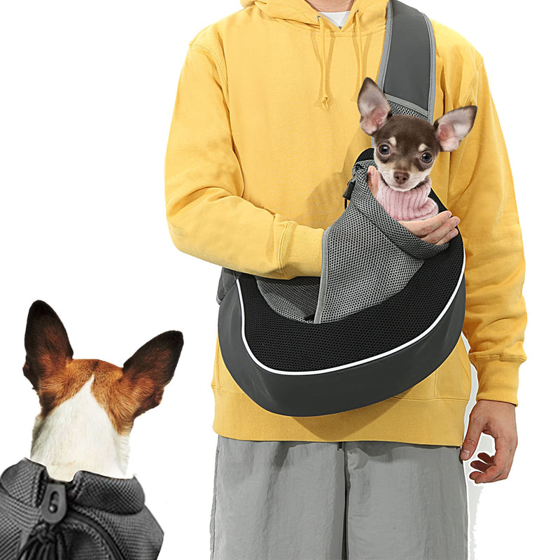 Caudblor Dog Sling Bag for Small Dog, with Breathable Mesh Zipper Pocket, Black Hand Free Pet Sling Carrier with Adjustable Padded Shoulder Strap, Travel Safe Bag for Cat, Up to 10lb S-Up to 5lb - PawsPlanet Australia