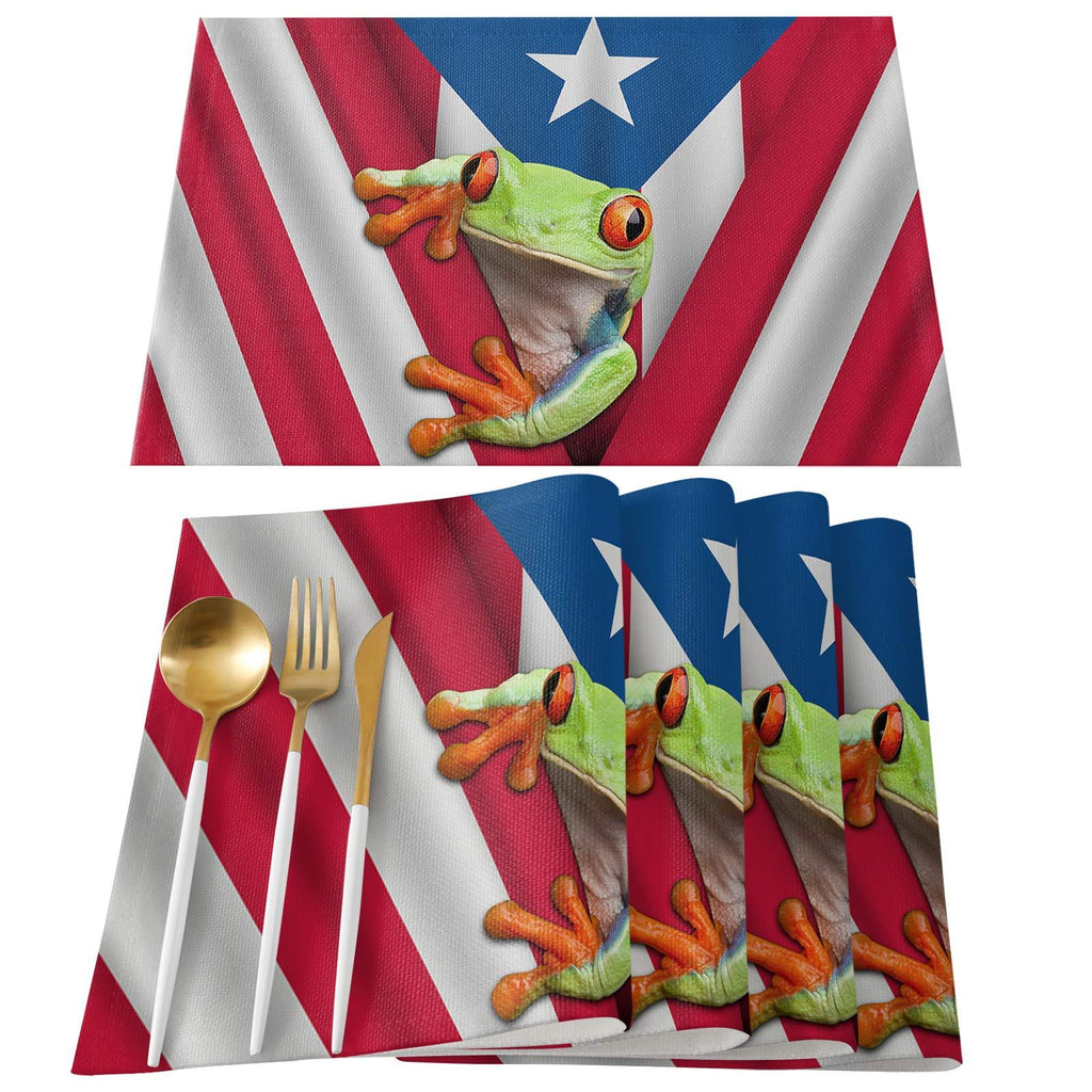 Cloud Dream Home Placemats, Heat-Resistant Placemats Tropical Coconut Tree Frog Anti-Skid Washable PVC Table Mats Puerto Rico Flag Kitchen Dining Table Decoration - Set of 6 - PawsPlanet Australia