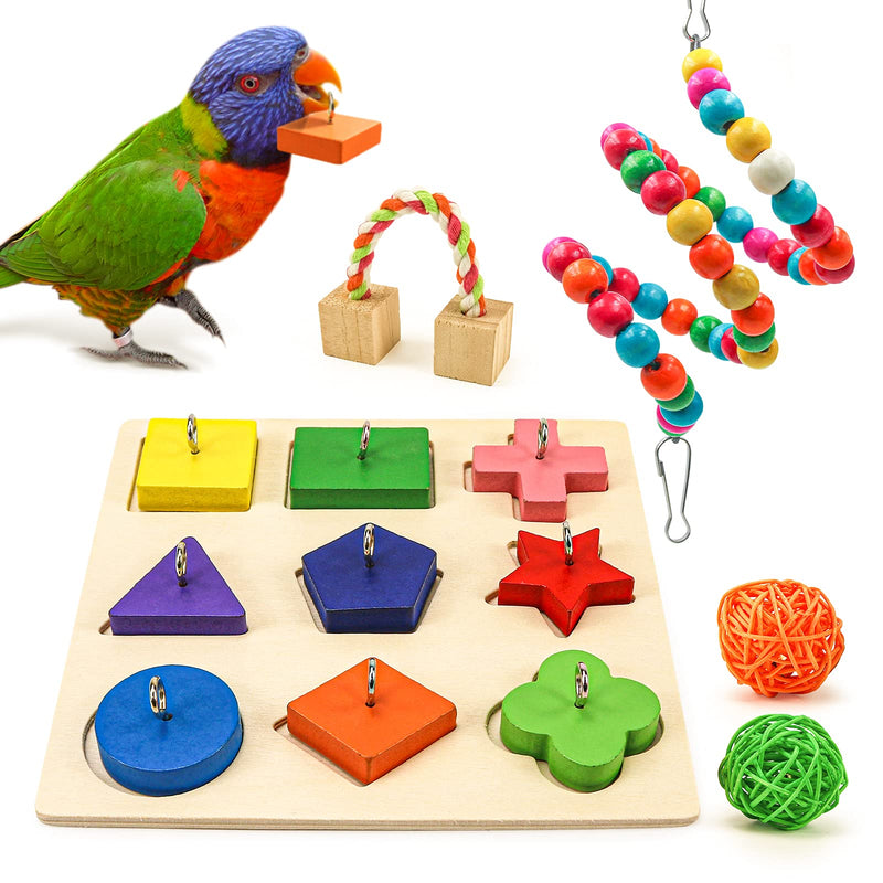 suruikei 5 Pcs Bird Training Toys, Colorful Wooden Bird Block Puzzle Toy Parrot Swing Perch Wooden Activity Play Gym Exercise Bird Intelligence Toy for Parrots Conure Cockatile Lovebird Budgie H01 - PawsPlanet Australia