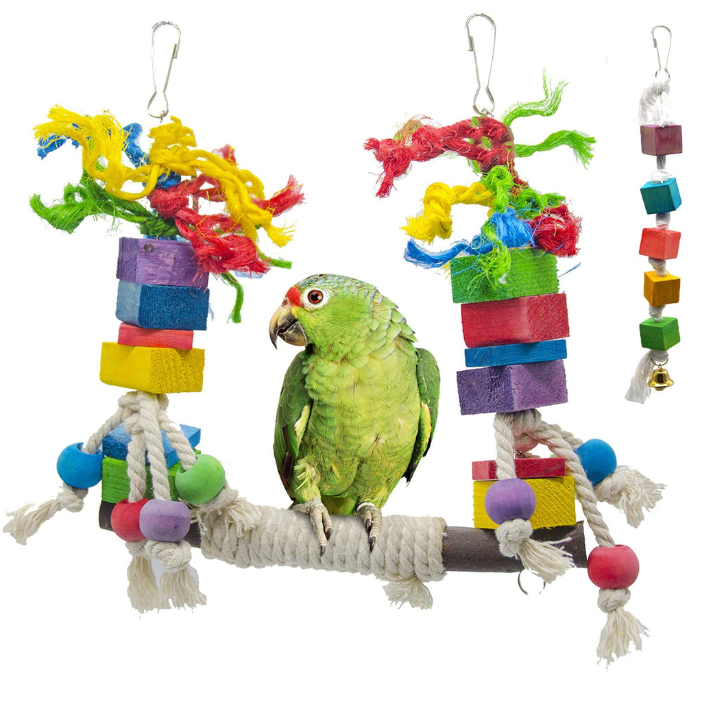 BIKOM 2PCS Bird Swing Toys Parrot Cage Bite Toys Wooden Block Bird Cage Hammock Swing Toy Hanging Toy for Parakeets Cockatiels or Medium Parrots and Birds Like Amazon,African Grey and Cockatoos. - PawsPlanet Australia