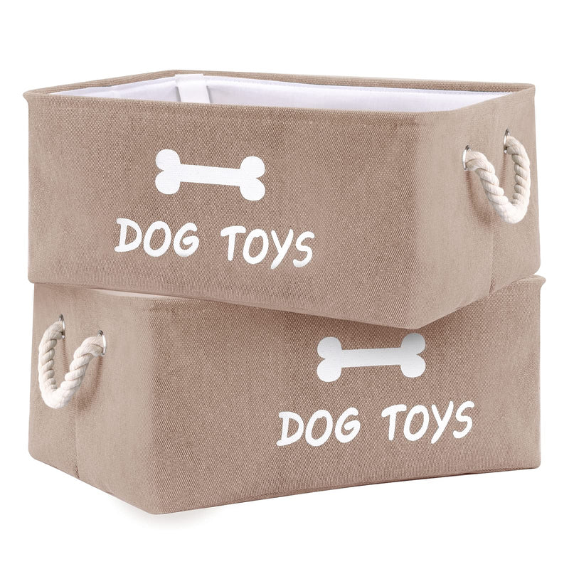 Dog Toy Storage Bin Box Baskets Canvas Organizer with Weave Rope Handles Collapsible Pet Toy Boxes for Dog Toys Puppy Stuff Accessories 2 Pcs Beige 2pcs - PawsPlanet Australia