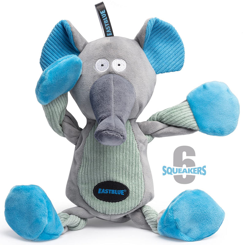 EASTBLUE Elephant Dog Squeaky Toys: Cute Plush Stuffed Puppy Chew Toy with 6 Squeakers for Small | Medium Breed - PawsPlanet Australia
