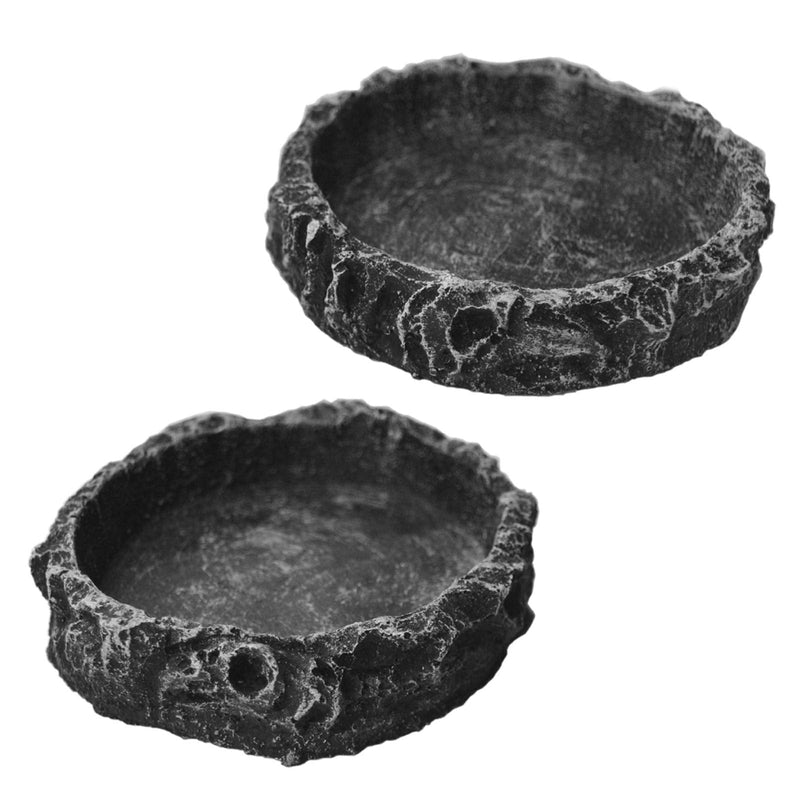OperSeven 2 Pack Reptile Food Bowl Water Bowl Imitating Natural Rock， Breadworm Feeding for Leopard Gecko Lizard Spider Scorpion Chameleon - PawsPlanet Australia