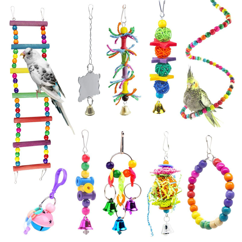 PINVNBY Bird Parrot Swing Chewing Toys Hanging Hammock Bell Pet Birds Cage Toys Wooden Perch with Wood Beads for Small Parakeets, Parrots, Conures, Love Birds, Cockatiels, Macaws, Finches 10 PACKS - PawsPlanet Australia