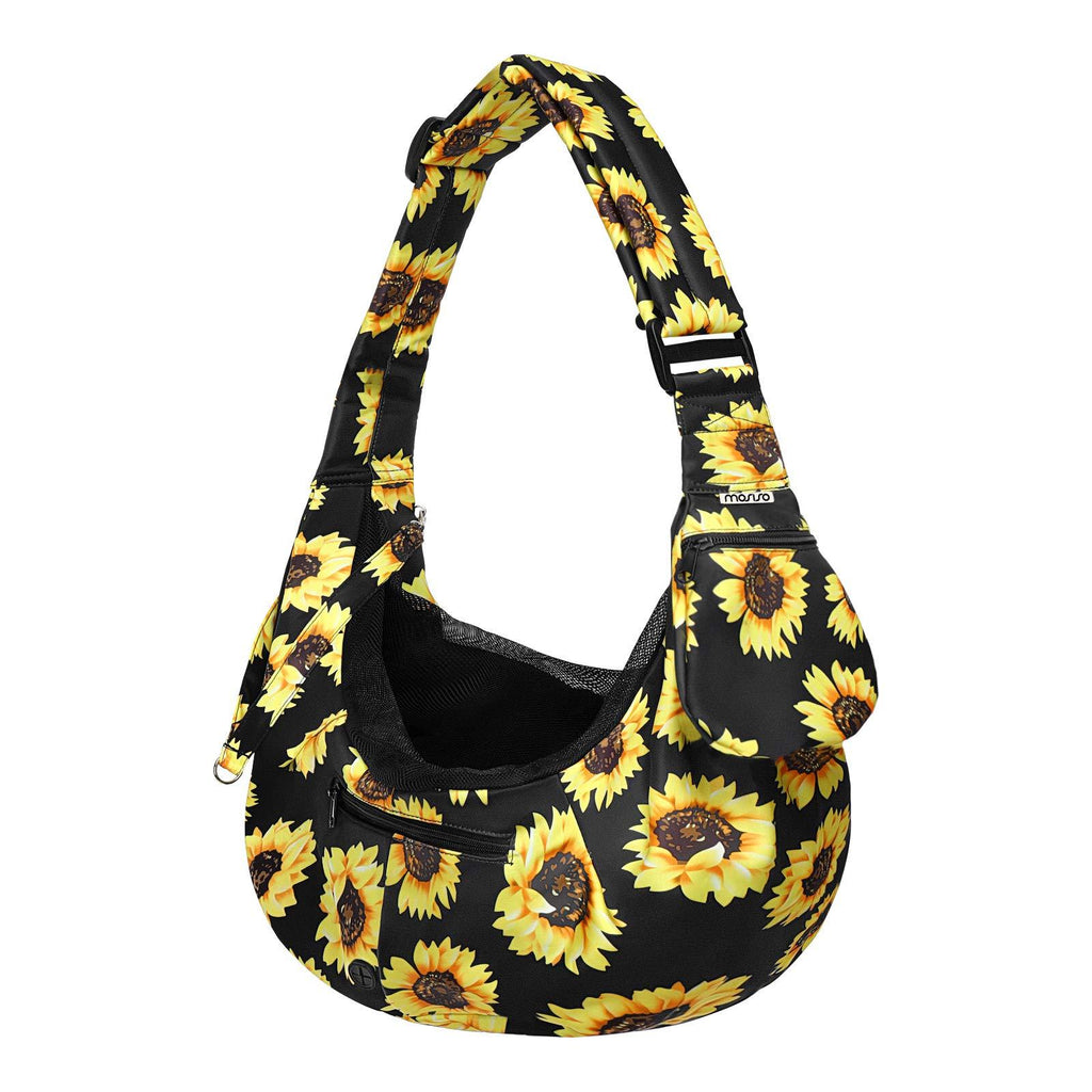 MOSISO Dog Cat Carrier Sling Bag, Small Pet Carrier Sunflower Tote Bag Hands Free Adjustable Padded Strap Breathable Polyester Soft Carrying Travel Shoulder Bag with Front Pocket for Dogs Cats, Black - PawsPlanet Australia