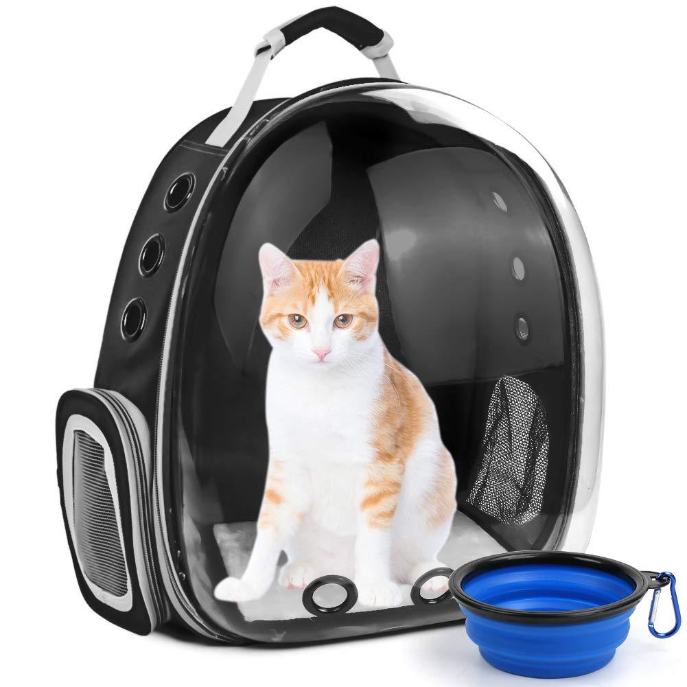 SSAWcasa Cat Carrier Backpack,Large Transparent Bubble Pet Backpack,Portable Ventilated Carry Backpack for Cat & Small Dog,Airline Approved Waterproof Pet Carrier Bag for Hiking Outdoor Black - PawsPlanet Australia
