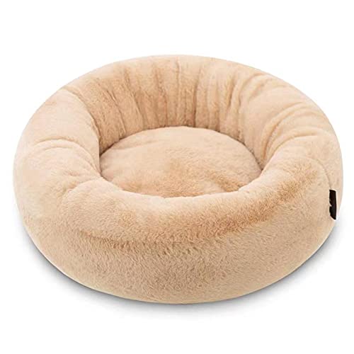 Donut Round Pet Bed for Small, Medium Dog & Cat Short Plush Anti Anxiety Cozy Calming Soft Luxury Pet Bed Indoor Anti-Slip Bottom Machine Washable, Apricot, Small Donut, Apricot - PawsPlanet Australia