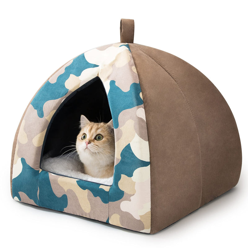 HIPIPET Kitten Bed Cat Cave Bed for Cats & Dogs, 16 Inches Kitty Bed Hut with Removable Washable Cushioned Pillow, Indoor Pet Cat Condos Camouflage - PawsPlanet Australia