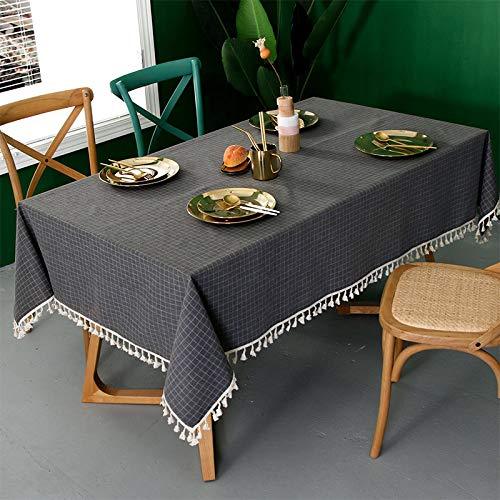 LUC Checkered Tassel Tablecloth Polyester Plaid Dust-Proof Table Cover for Rural Square Home Kitchen Dinning Tabletop Decoration，Party Christmas (Rectangle/Oblong, 55 x 70 Inch, Dark Gray(4-6 Seats) 55x70 - PawsPlanet Australia