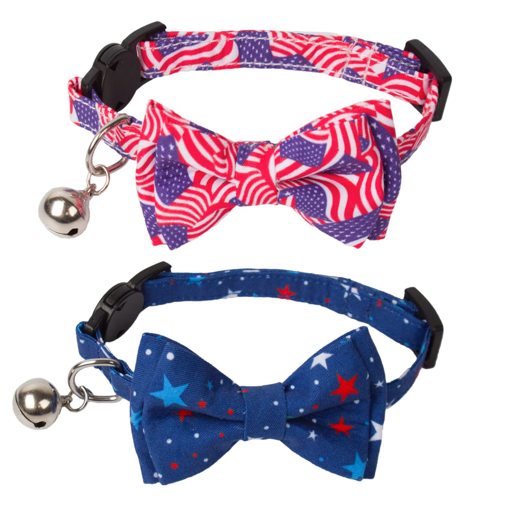 American Flag Cat Collars Breakaway with Bow Tie Bell, Adjustable 4th of July Cat Collar USA Flag Star Pattern Patriotic Cat Kitten Collars with Removable Bowtie Bell for Cats Kittens - PawsPlanet Australia