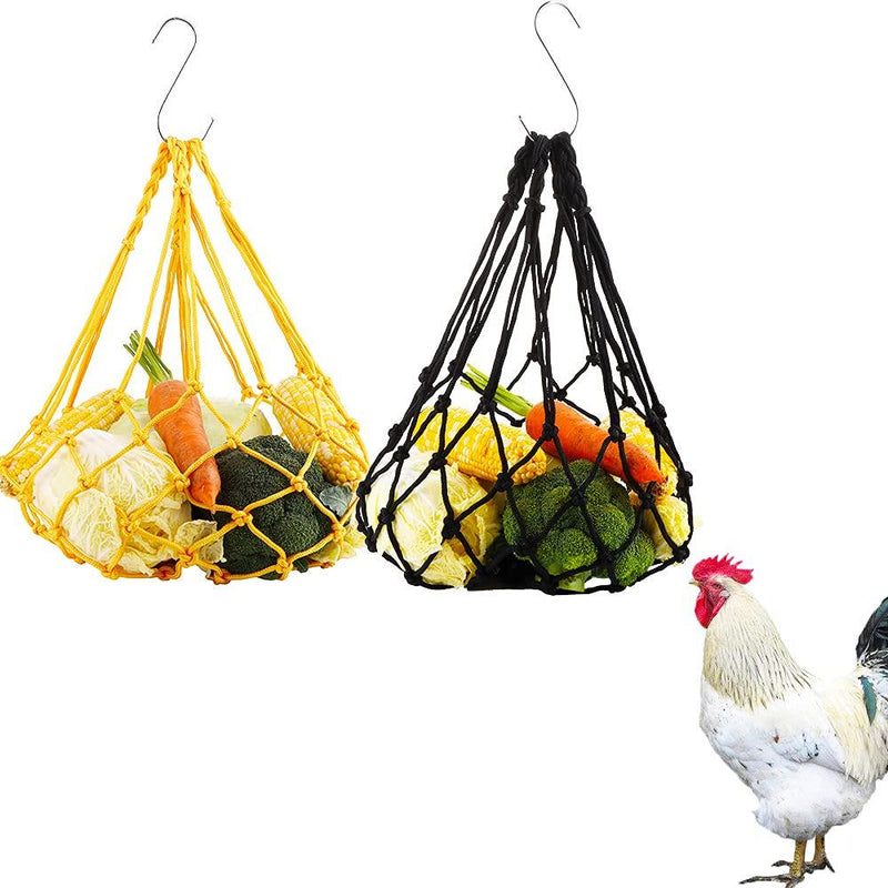 2 Pcs Chicken Vegetable String Bag, Fruit Holder with S Hook for Hens Large Bird Chicken Coop Farm Accessory (Yellow and Black) - PawsPlanet Australia