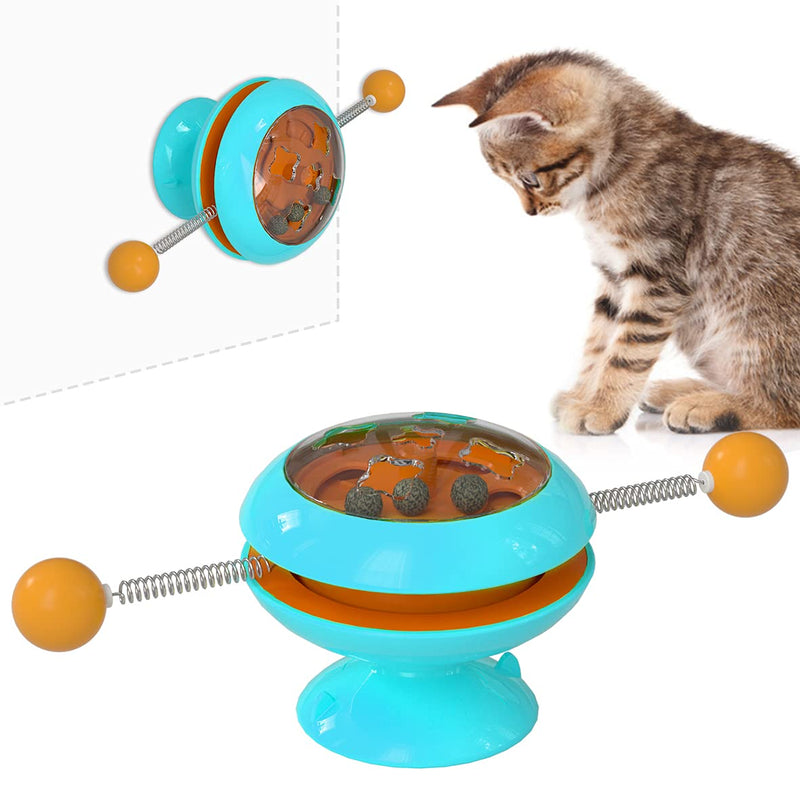 Interactive Rotary Cat Toy, Spinning Top Cat Toy Turntable with 3 Catnip 2 Spring Balls, Windmill Cat Toys for Indoor Cats Interactive blue - PawsPlanet Australia