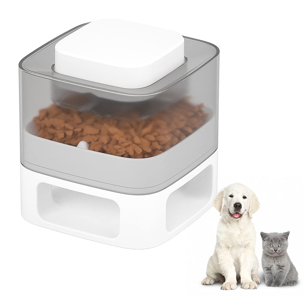 2-in-1 Automatic Cat Feeder, Creative Press-to-Eat Cat Food Dispenser, Interactive Dog Puzzle Toy for IQ Training White - PawsPlanet Australia