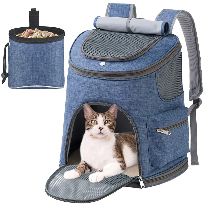 ELLONI Pet Carrier Backpack - Cat Backpack Carrier - Backpack for Cats, Dog Airline Approved Backpack, Durable Breathable Scratch-Proof Mesh Window Cat Bag Carrier Backpack, with 1 Treat Bag Free Blue+Blue treat Bag - PawsPlanet Australia