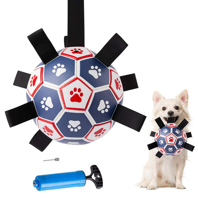 GAKINUNE Dog Soccer Ball with Grab Tabs Interactive Dog Toys Durable Tug of War Dog Water Game for Indoor Outdoor Dog Balls for Park Grass Beach Pool Small & Medium Pet (6 inch) with Pump & Needle - PawsPlanet Australia