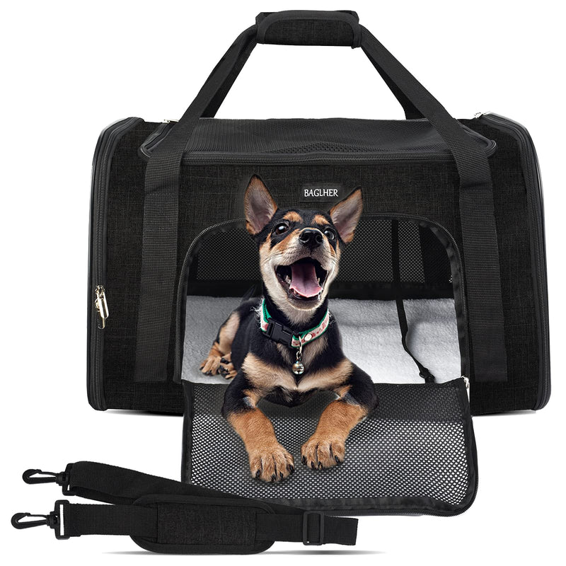 BAGLHER 丨Pet Travel Carriers, Suitable for Small and Medium-Sized Cats and Dogs Pet Soft Carrier; Thickened Bottom, Ventilated Design, Four-Way Entrance; Suitable for Travel, Hiking, and Outdoor Use. M(17*11*11 inch) Black - PawsPlanet Australia