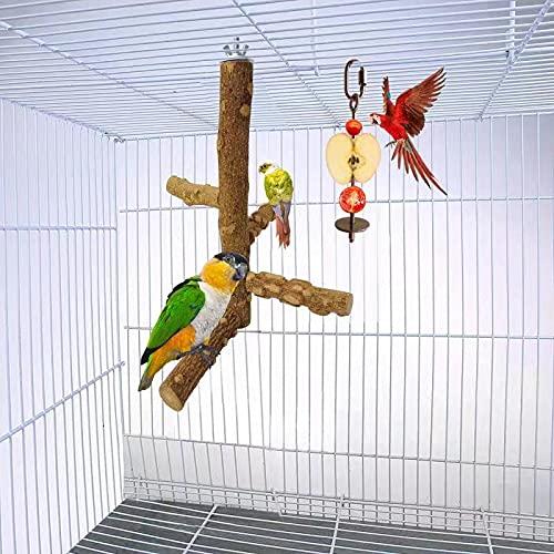 Tsin 2PCS Bird Parrot Natural Wood Perch Stand Toys, Bird Food Holder Bird Cage Hanging Vegetable Fruit Feeder Bird cage Accessories, for Small Medium-Sized Birds Parrots Parakeets - PawsPlanet Australia