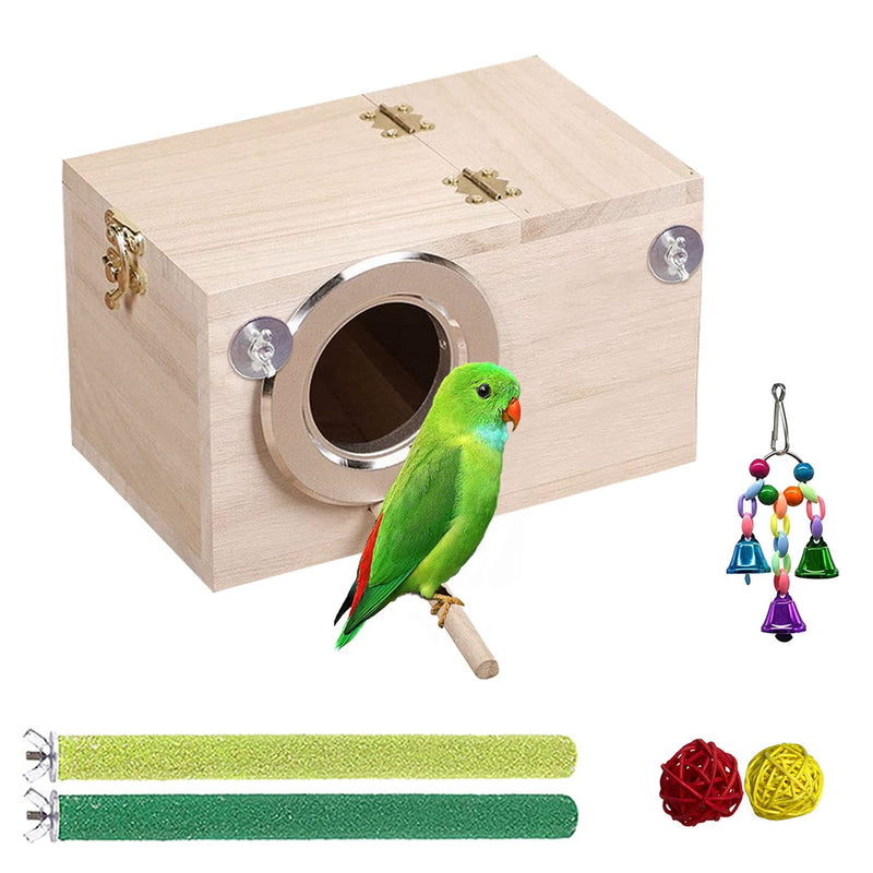 Tfwadmx Parakeet Nesting Box Bird House Wood Breeding Nest Parrots Mating Box Perch Bell Toys for Lovebirds,Cockatoo,Budgie, Finch,Canary(9.8”x5.1”x5.1”) - PawsPlanet Australia