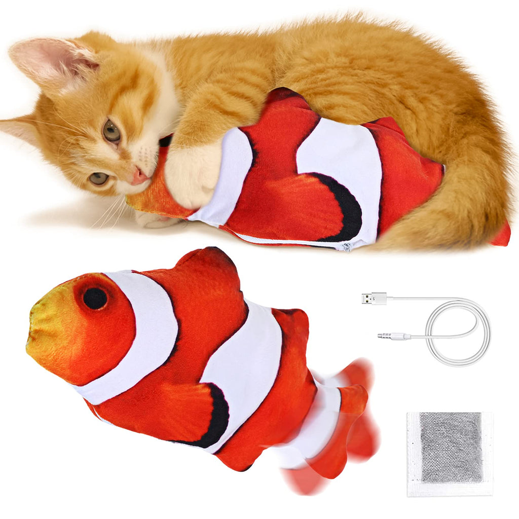 Jeteven 12'' Floppy Fish Cat Toy, Catnip Toys, Moving Cat Kicker Fish, Realistic Plush Electric Wagging Fish, Motion Kitten Toy, Funny Interactive Fish Cat Toys for Cat Exercise red and white trout - PawsPlanet Australia