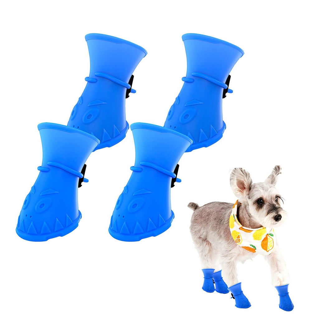GZPQJYFJ 4PCS Silicone Dog Boots for Dogs, Waterproof Dog Rubber Shoe Covers Non Slip Protection Dog Socks Shoes Medium Size Dogs Rain Protectors Booties Blue - PawsPlanet Australia