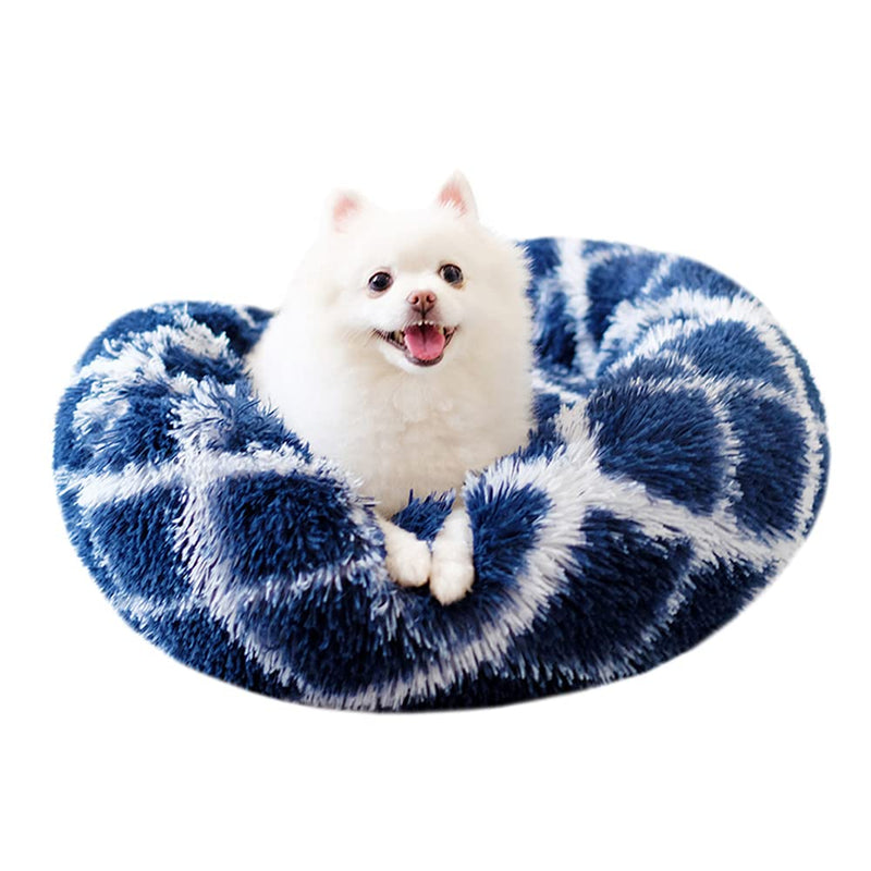 MIEMIE Pet Bed Dog Beds Donut, Faux Fur Cuddler Dog Bed Ultra Soft Calming &Anxiety Bed Self Warming for Small Dogs Cats（Blue 20''/24"/30''） Small(20") Navy - PawsPlanet Australia