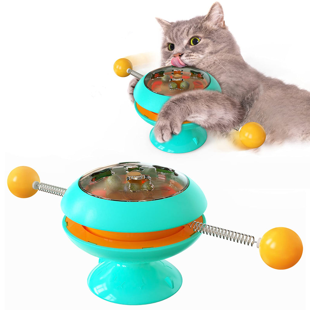 LBFNKCH Interactive Cat Catnip Toy for Indoor Cats,Windmill Catnip Toy Gyro Ball Cat Toys with Strong Suction Cup, Funny Kitten Kitty Turntable Rotating Cat Toys (Blue) Blue - PawsPlanet Australia