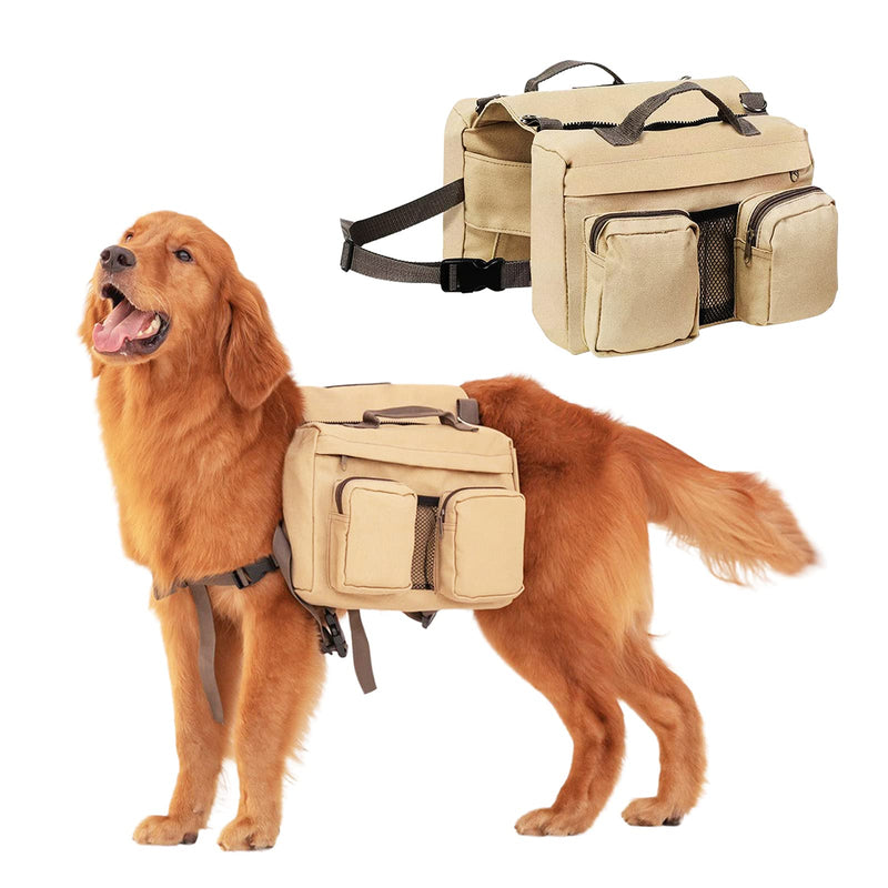 JLYLOL Dog Pack Hound Travel Camping Hiking Backpack Saddle Bag for Medium & Large Dog (Brown, Large) - PawsPlanet Australia