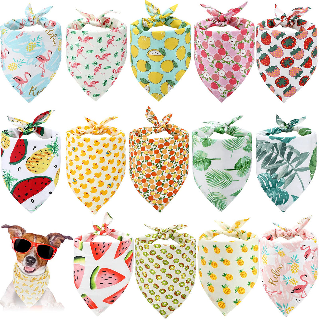 15 Pieces Cute Dog Bandana Pet Triangle Bibs Scarf Cooling Summer Style Flamingo Fruit and Hawaii Pattern Dog Bandana Triangle Pet Bibs for Small to Medium Dog Puppy and Cat - PawsPlanet Australia