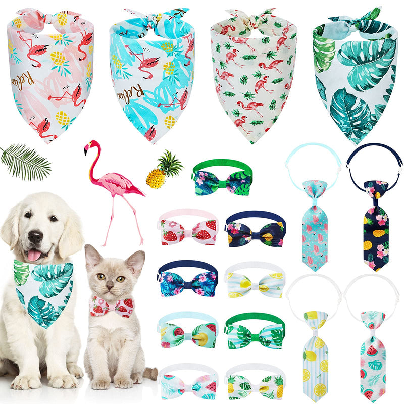 17 Pieces Hawaii Pet Triangle Scarfs Neckties Bow Ties Include 4 Dog Bandanas 9 Bow Ties 4 Neckties Rainforest Pet Bandanas Adjustable Pet Flamingo Head Accessories for Most Pet Holiday Summer Wearing - PawsPlanet Australia