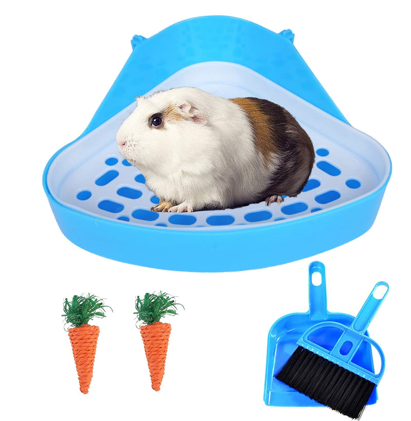 JSLZF Bunny Litter Box Pet Toilet Triangle Potty Trainer Corner Guinea Pig Litter Bedding Box Dustpan Broom for Chinchilla Ferret Drawf Hamster(Blue) Blue - PawsPlanet Australia