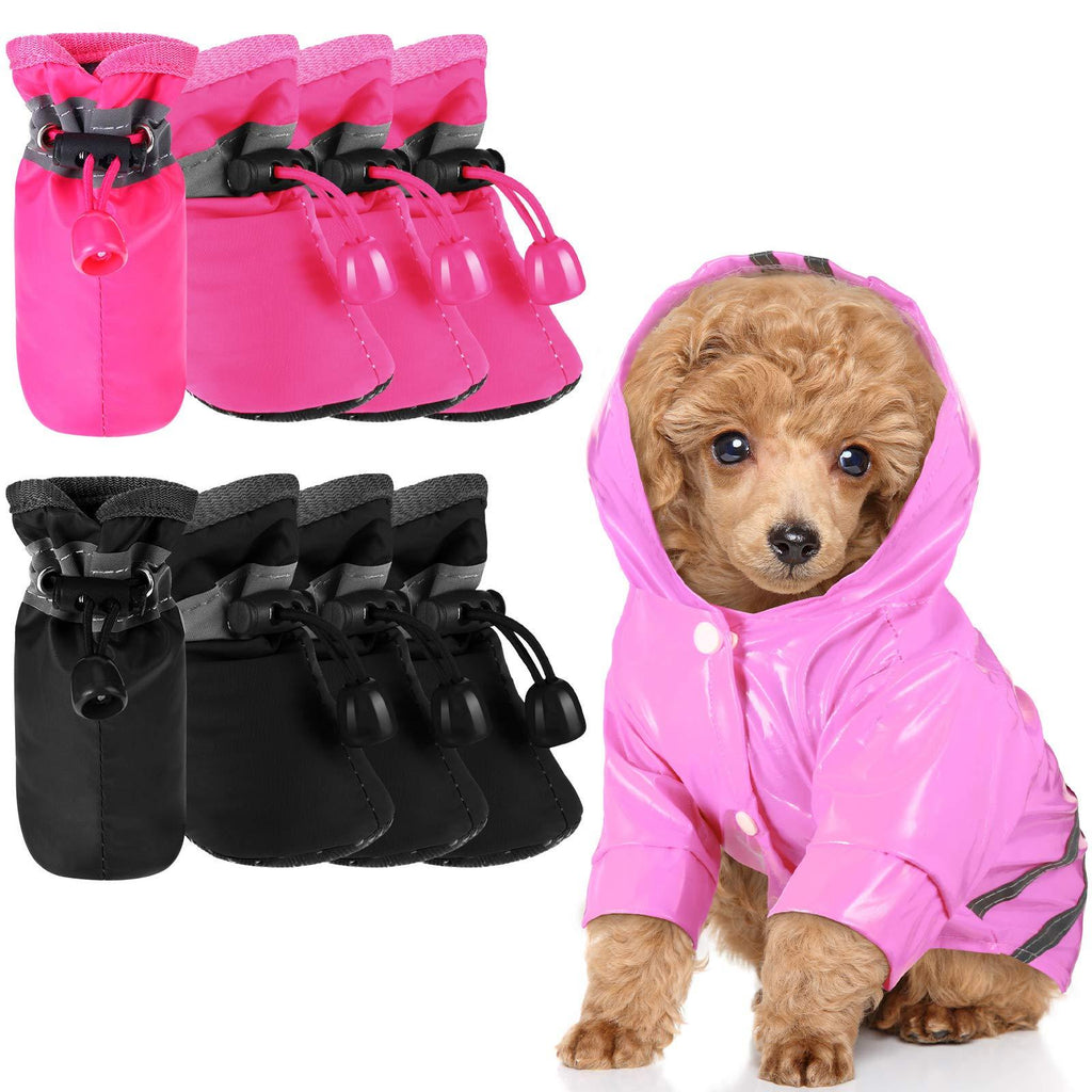 Dog Raincoat Rain Boots Set Include 1 Set Pet Raincoat and 2 Sets Waterproof Pet Boots Shoes, Hooded Four-Leg Dog Jacket Puppy Rain Poncho with Reflective Stripe for Dogs (Pink, Black, Rose Red, S) Pink, Black, Rose Red Small - PawsPlanet Australia