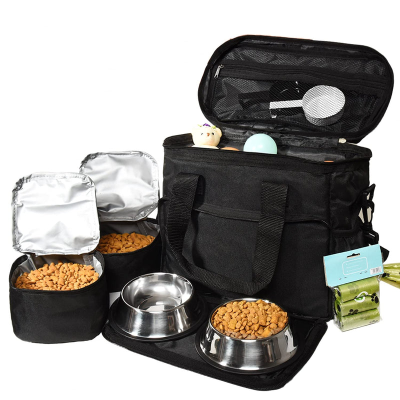 Vumdua Dog Travel Bag - Pet Travel Bag Organizer for Accessories, Includes 2 Dog Bowls, 2 Travel Dog Food Container and 3 Dog Poop Bags, Perfect Weekend Pet Travel Set for Dog Cat - PawsPlanet Australia
