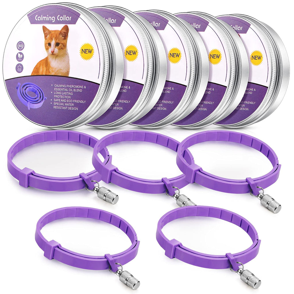 Weewooday 5 Set Calming Collar for Cats Adjustable Waterproof Cat Calming Collars Reduce Anxiety Stress Cat Collars with 5 Pet ID Pendants (Purple) - PawsPlanet Australia