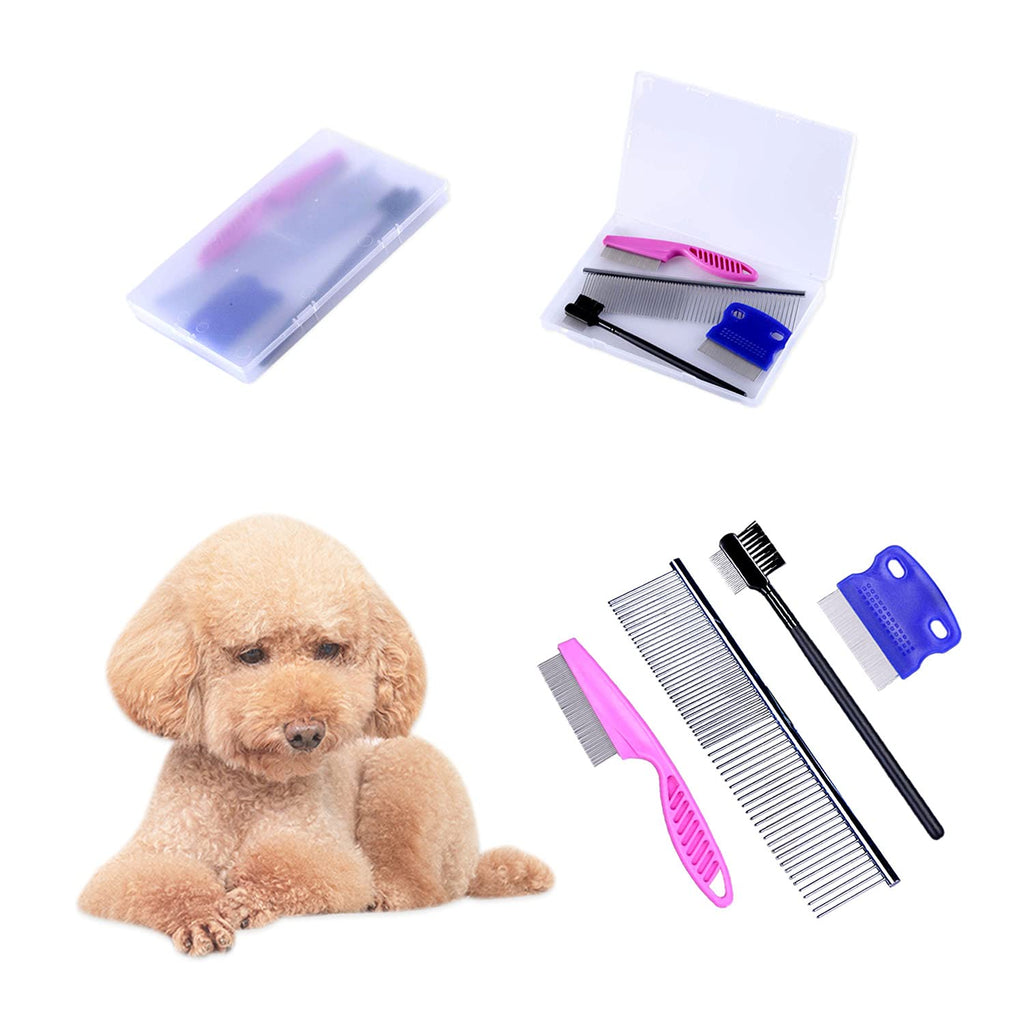 Qbily 5-in-1 Professional Pets Grooming Comb Kits Dogs Flea Combs with storage box - Tear Stain Remover Comb With Double Head, dog combs for grooming dogs, Knotted hair, Crust, Mucus (5pcs) - PawsPlanet Australia