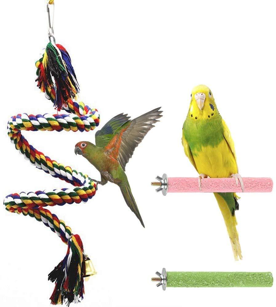 Happay Bird Perch Stand Bird Rope Perch Bird Toys for Parakeets Cockatiels,Conures, Macaws, Lovebirds, Finches (3 Pcs) - PawsPlanet Australia