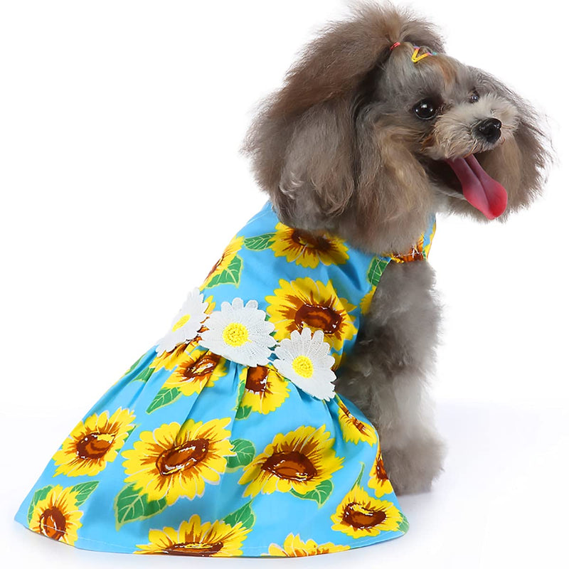 Dog Dresses for Small Dogs - Sunflower Print Small Dog Dress Puppy Dress Dog Apparel Dog Cloth for Small Dog Girls (S(6.6-7.7lb)) S(6.6-7.7lb) - PawsPlanet Australia