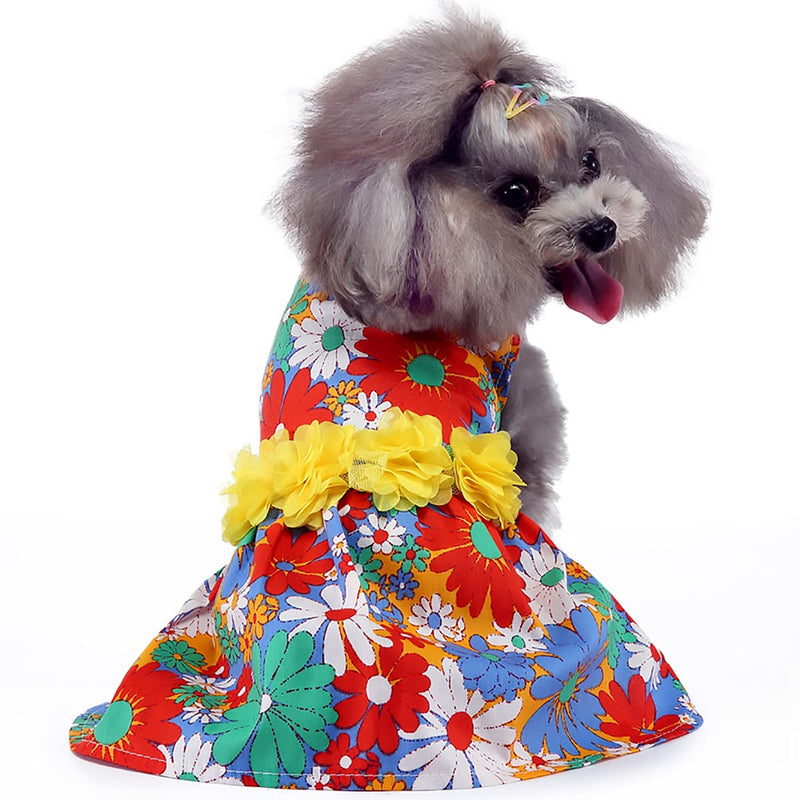 Dog Dresses for Small Dogs - Colorful Flower Print Small Dog Dress Puppy Dress Dog Apparel Summer Dog Cloth for Small Dog Girls (S(6.6-7.7lbs)) S(6.6-7.7lbs) - PawsPlanet Australia