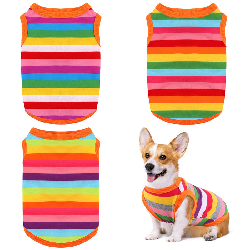 URATOT 3 Pieces Dog Rainbow Stripe Shirts Sleeveless T-Shirt Pet Clothes Soft Puppy Summer T-Shirts Comfortable Dog Striped Shirts Breathable Dog Vest for Puppy Dogs Cats Small Mixed Rainbow Color - PawsPlanet Australia
