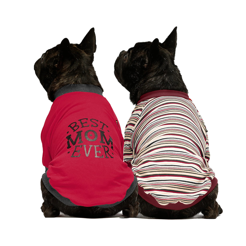 Fitwarm 2-Pack Mother's Day Best Mom Ever Dog Shirt for Pet Clothes 100% Cotton Puppy T-Shirts Cat Tee Breathable Stretchy Costumes X-Small - PawsPlanet Australia