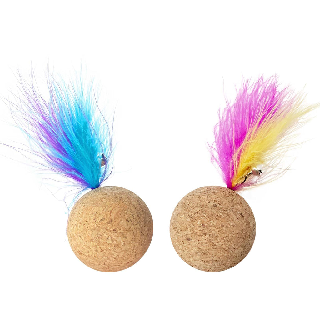 LEKLIT Cat Scratching Ball Toys, Kitten Feather Ball with Bell, Noisy Cat Rolling Natural Cork Balls, Indoor Interactive Kitten Favorite Toys (2Pcs(Mixed Colors), 2inch) 2Pcs(Mixed Colors) - PawsPlanet Australia