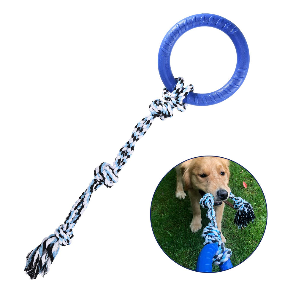PMLAAK Dog Rope Toys for Medium-Large Dogs 2-in-1 Dog Tug Toys Ring Toy Outdoor Dog Toys for Aggressive Chewers Tough Dog Toys Puppy Teething Chew Toy Blue - PawsPlanet Australia