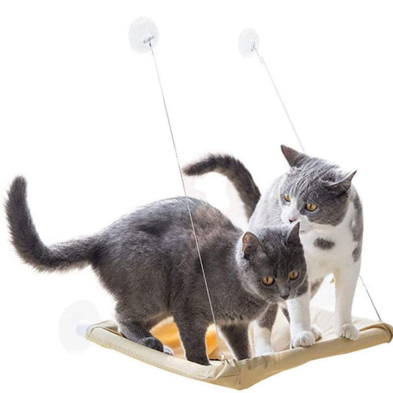 JinRui-T Cat Window Hammock Perch Cat Safety Sunny Bed with Durable Heavy Duty Suction Cups Resting Sunny Window Seat for Indoor Cats Sleeping Space Saving Window Mounted Cat Bed Holds Up to 30lbs Khaki - PawsPlanet Australia