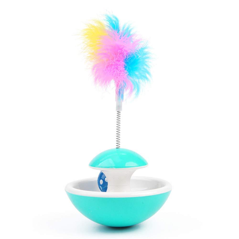Mayplus Pet Cat Tumbler Toy, Interactive Training Cat Treat Toy Funny Cat Stick Toy with Rolling Bell Ball and Feathers for Indoor Outdoor Cat Kitten(Blue) Blue - PawsPlanet Australia
